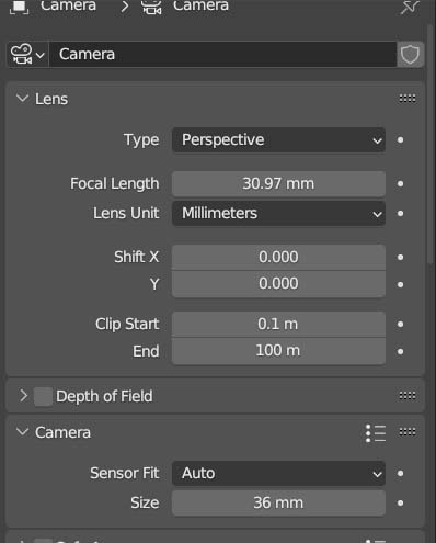 Blender camera settings